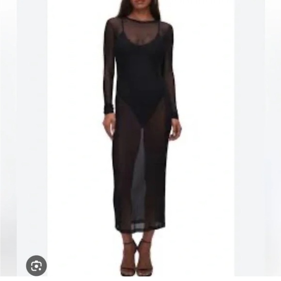 Good American Dresses & Skirts - GOOD AMERICAN Mesh Maxi Black Dress Women's Sz 5 Thumbhole Sexy Grunge
